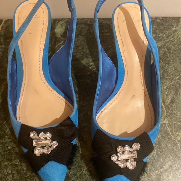 Zara women blue suede kitten heel pointy heel - Picture 2 of 3